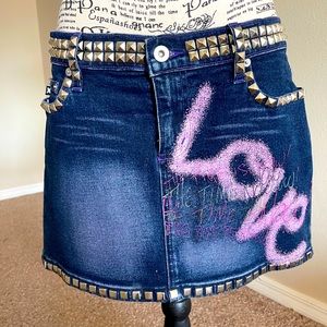 Vintage “LOVE" Spray Paint Studded Denim Jean Skirt